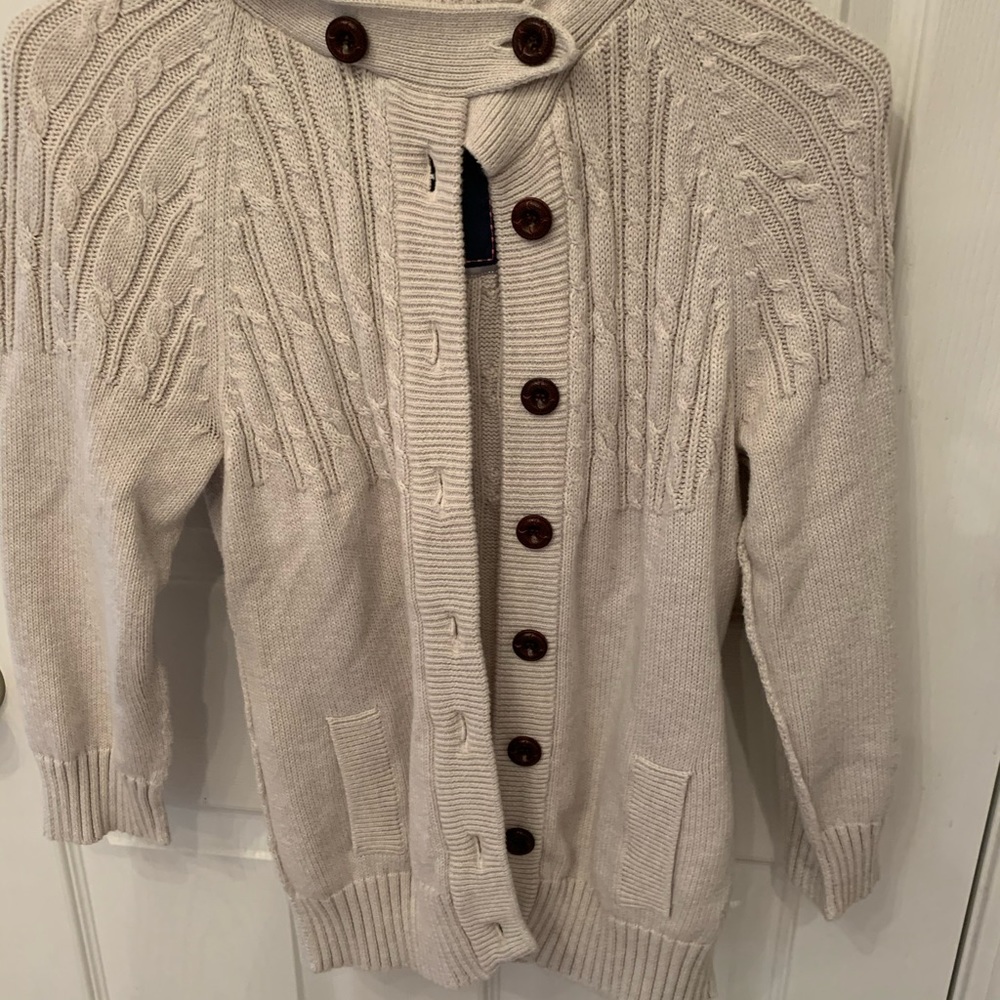 AMERICAN EAGLE cream 3/4 sleeve sweater w/ hood